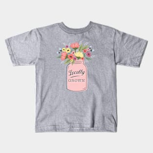 Locally Grown Blush Pink Mason Jar Flowers Kids T-Shirt